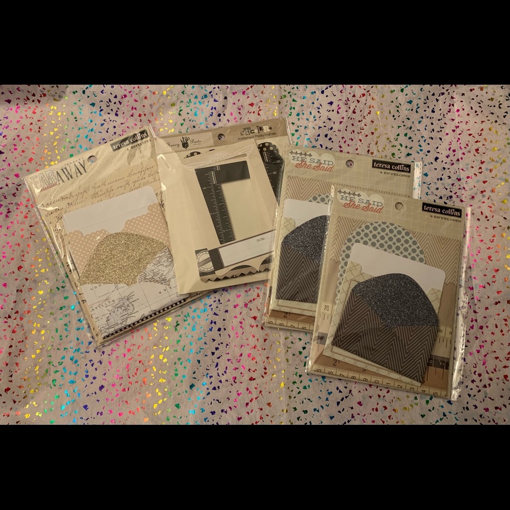 NWT Crafting Set - 12 Colored Envelopes & 6 Patterned Frames - 4 packages